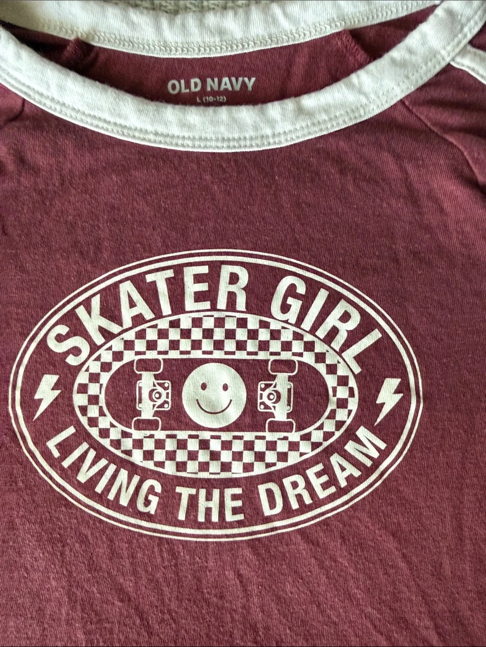 Old Navy Maroon Short-Sleeve 'Skater Girl' Graphic Tee with Cream Trim